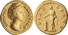 Faustina I, Diva. Aureus; Faustina I, Diva; Died 140 AD, Rome, 140-161 AD, Aureus, 7.43g. Cf. BM-310; C-233 (35 Francs). Obv: DIVA AVG - FAVSTINA Bust...