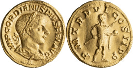 Gordian III. Aureus; Gordian III; 238-244 AD, Rome, 243 AD, Aureus, 4.34g. RIC-107 (R); C-275 (citing Caylus, 80 Francs). Obv: IMP GORDIANVS PIVS FEL ...