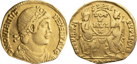 Jovian. Solidus; Jovian; 363-364 AD, Constantinople, 363 AD, Solidus, 3.88g. S-19192, RIC-464. Obv: D N IOVIAN VS P F PERP AVG, diademed and cuirassed...