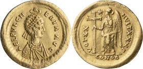 Aelia Pulcheria. Solidus; Aelia Pulcheria; Constantinople, 423-429 AD, Solidus, 4.41g. MIB-19b, Depeyrot-75/3. Obv: AEL PVLCH – ERIA AVG Pearl-diademe...