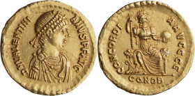 Valentinian II. Solidus; Valentinian II; 375-392 AD, Constantinople, 375-378 AD, Solidus, 4.45g. Depeyrot-47/5, RIC-69b. Obv: D N VALENTINIANVS P F AV...