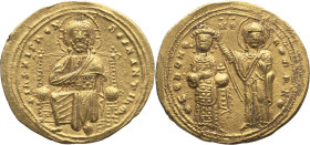 Romanus III. Solidus; Romanus III; Constantinople, 1028-1034 AD, Solidus, 4.40g. S-1819, Berk-295. Obv: Christ enthroned facing, wearing nimbus, palli...