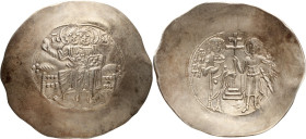 John II. ; John II; Constantinople, 1118-1143 AD, EL Aspron Trachy, 4.36g. S-1942. Obv: Christ enthroned facing, wearing pallium and colobium, raising...