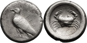 Sicily, Akragas. Didrachm; Sicily, Akragas; 488/85-480/78 BC, Didrachm, 8.63g. Westermark-210 (O75/R143). Only two recorded. Obv: Sea eagle standing l...