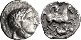 Paeonia, Patraos. Tetradrachm; Paeonia, Patraos; c. 335-315 BC, Tetradrachm, 12.71g. BM-4. Obv: Laureate head of Apollo r. Rx: Π - A[ΤP]AoY Horseman i...