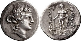 Thrace, Thasos. Tetradrachm; Thrace, Thasos; 148-90/80 BC, Tetradrachm, 16.48g. HGC-358. Obv: Wreathed head of young Dionysus right. Rx: Herakles stan...