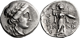 Thessaly, Thessalian League. Drachm; Thessaly, Thessalian League; 150-100 BC, Drachm, 4.08g. BCD-889.2. Obv: Laureate head of Apollo right, monogram t...