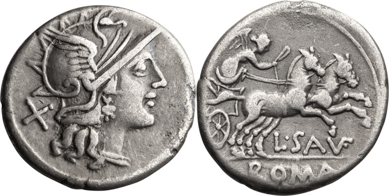 L. Saufeius. Denarius; L. Saufeius; 152 BC, Rome, Denarius, 3.72g. Cr-204/1, Syd...