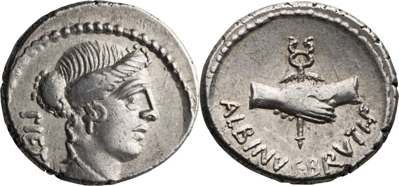 Albinus Bruti f.. Denarius; Albinus Bruti f.; 48 BC, Rome, Denarius, 4.24g. Cr-4...