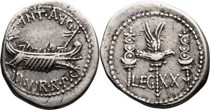 SOLD

Mark Antony. Denarius; Mark Antony; 32-31 BC, Military mint moving with ...