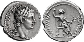 Tiberius. Denarius; Tiberius; 14-37  AD, Rome, 14-37 AD, Denarius, 3.81g. RIC-30. Obv: TI CAESAR DIVI AVG F AVGVSTVS, Laureate head right. Rx: PONTIF ...