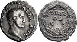 Galba. Denarius; Galba; 68-69 AD, Rome, Denarius, 3.14g. RIC-167. Obv: IMP SER GALBA AVG, bare head r. Rx: S P Q R OB C S, legend in three lines withi...