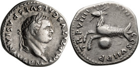 Titus. Denarius; Titus; 79-81 AD, Rome, 79 AD, Denarius, 3.48g. RIC-19 (C), BM-22, Paris-16, C-280. Obv: IMP TITVS CAES VESPASIAN AVG P M Laureate hea...