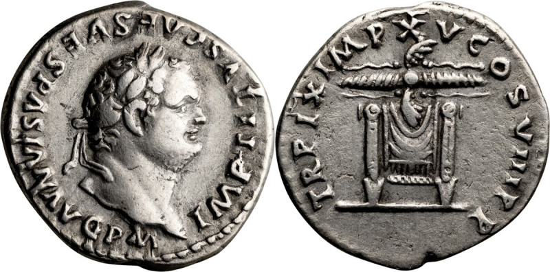 Titus. Denarius; Titus; 79-81 AD, Rome, 80 AD, Denarius, 3.46g. RIC-119. Obv: IM...