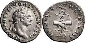 Domitian as Caesar. Denarius; Domitian as Caesar; 70-81 AD, Rome, 79 AD, Denarius, 3.03g. RIC-1081. Obv: CAESAR AVG F DOMITIANVS COS VI, Laureate head...