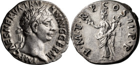 Trajan. Denarius; Trajan; 98-117 AD, Rome, 98-9 AD, Denarius, 3.07g. C-209, BM-38, RIC-6. Obv: Head laureate r. Rx: Pax standing l. holding branch and...