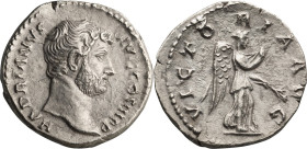 Hadrian. Denarius; Hadrian; 117-138 AD, Rome, 136 AD, Denarius, 3.00g. RIC-2240. Obv: HADRIANVS AVG COS III P P, Head r. Rx: VICTORIA AVG, Nemesis-Vic...