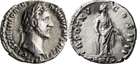 Antoninus Pius. Denarius; Antoninus Pius; 138-161  AD, Rome, 151-152 AD, Denarius, 3.09g. RIC-218. Obv: IMP CAES T AEL HADR ANTONINVS AVG PIVS P P, La...