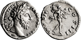 Marcus Aurelius. Denarius; Marcus Aurelius; 161-180 AD, Rome, 174-175 AD, Denarius, 2.97g. RIC-310 var., C-314. Obv: M ANTONINVS AVG GERM TR P XXIX Rx...