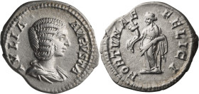 Julia Domna. Denarius; Julia Domna; Rome, 196-211 AD, Denarius, 2.97g. RIC-552. Obv: Bust of Julia Domna, draped, r. Rx: Fortuna, draped, standing lef...