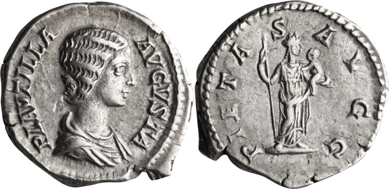 Plautilla. Denarius; Plautilla; Rome, 202-205 AD, Denarius, 3.45g. RIC-367. Obv:...