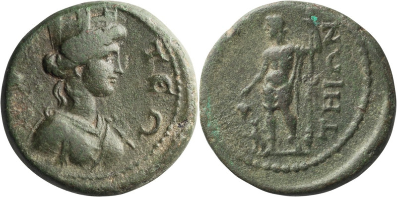 Ionia, Teos. AE; Ionia, Teos; 2nd cent. AD, AE, 10.42g. Cf. BMC-64-6. Obv: TEΩ, ...