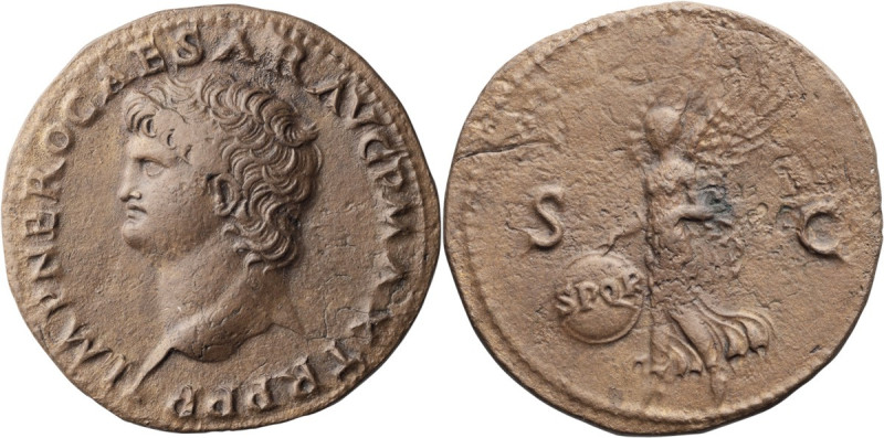 Nero. 40-as; Nero; 54-68 AD, Lugdunum, 66-8 AD, As, 10.00g. BM-387, C-303, Paris...