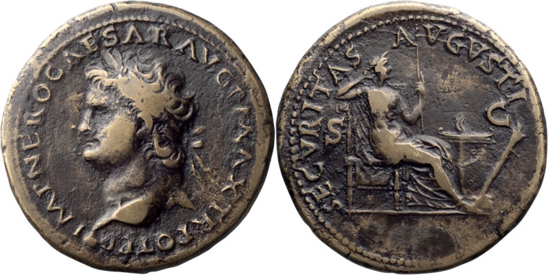 Nero. Dupondius; Nero; 54-68 AD, Lugdunum, 66-8 AD, Dupondius, 14.21g. BM-343. O...