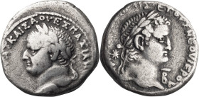 Vespasian with Titus as Caesar. Tetradrachm; Vespasian with Titus as Caesar; 69-79 AD, Seleucis and Pieria, RY 2 (69/70 AD), Tetradrachm, 14.25g. Prie...