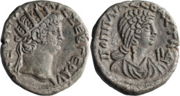 Nero and Poppaea. Tetradrachm; Nero and Poppaea; Alexandria, Egypt, Year 11 = 64/5 AD, Billon Tetradrachm, 12.97g. RPC-5282 (42 spec.), Oxford-223, Da...