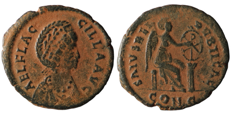 Aelia Flaccilla. ( 383-388 AD). Follis. Constantinople. Obv: AEL FLACCILLA AVG. ...