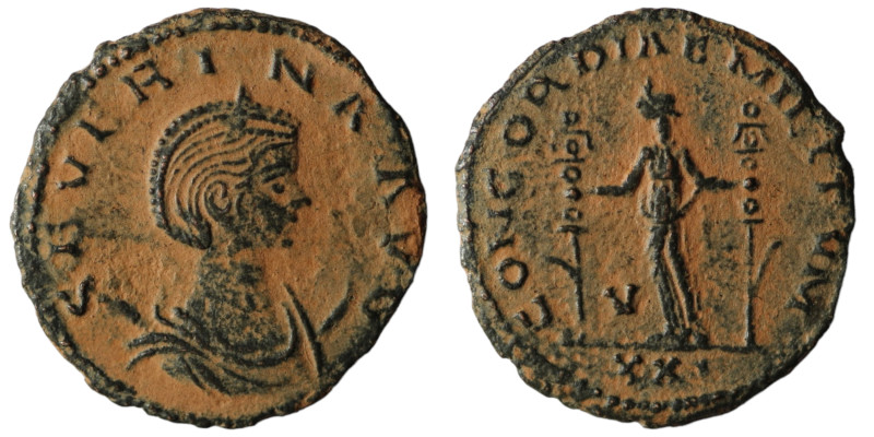 Ulpia Severina. (270-275 AD). BI Antoninian. Rome. Obv: SEVERINA AVG. diademed b...