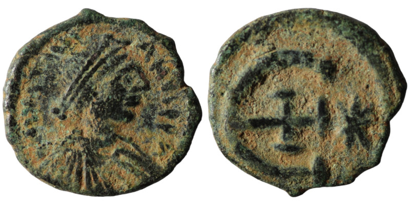 Justinian I. (527-565 AD). Æ Pentanummium. Antioch. Obv: diademed bust Justinian...