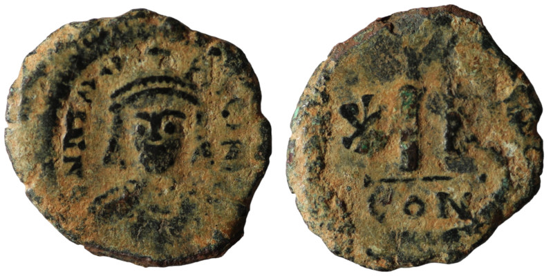 Maurice Tiberius. (582-602 AD). 10 nummi. Constantinople. Obv: bust of Maurice T...