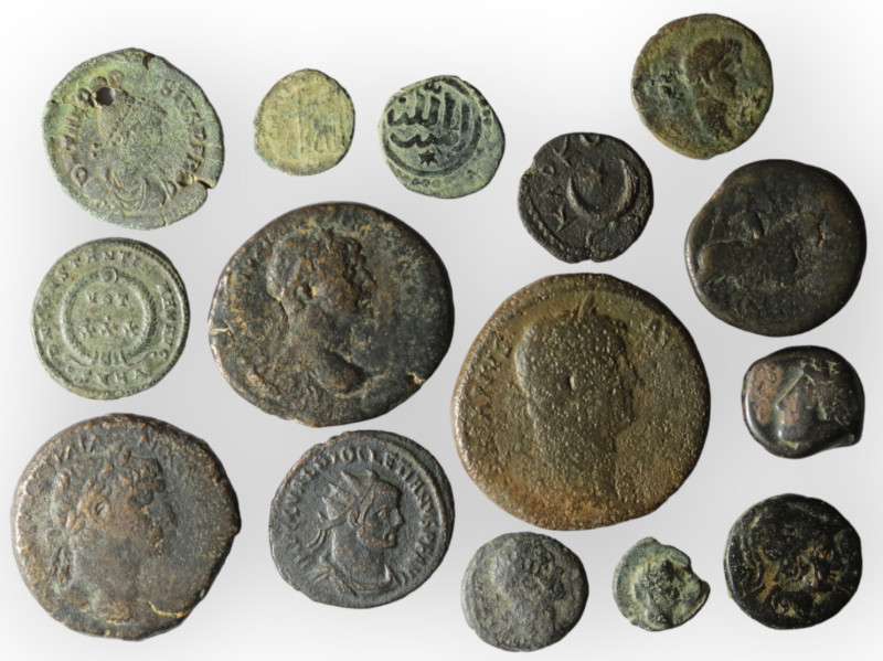 Lot of 15 ancient bronze coins. sold as seen, no return.