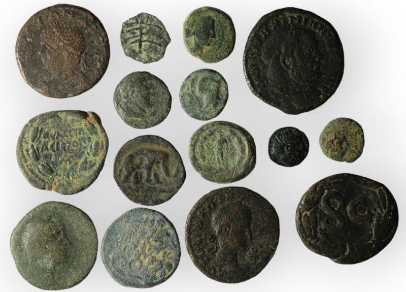 Lot of 15 ancient bronze coins. sold as seen, no return.