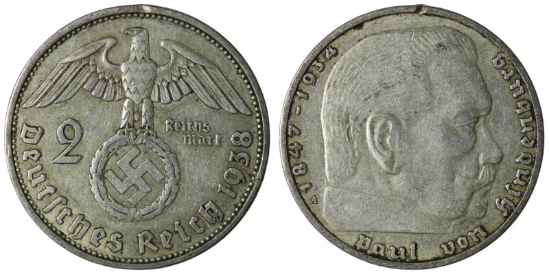 Germany. (1938) AR 2 Reichsmark. 25mm, 7,93g