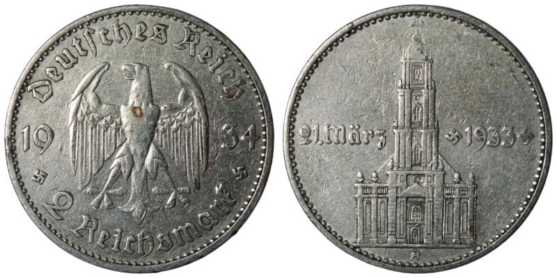 Germany. (1934) AR 2 Reichsmark. 25mm, 7,98g