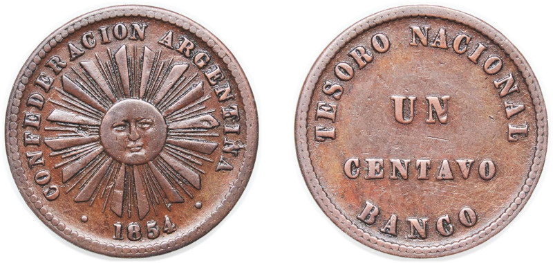 Argentina Argentine Confederation Federal Republic 1854 1 Centavo Copper Heaton ...