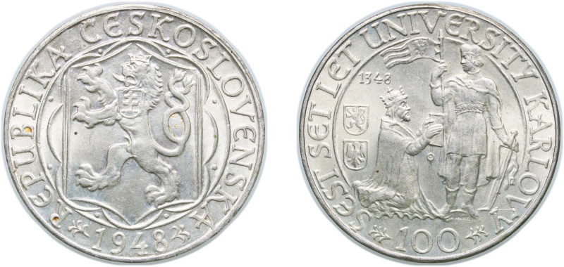 Czechoslovakia People's Republic 1948 100 Korun (Charles University) Silver (.50...