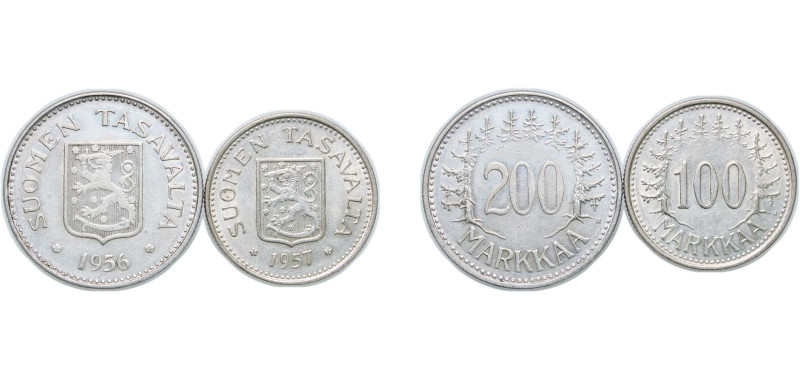 Finland Republic 1956-1757 Markkaa (2 Lots） Silver (.500) XF