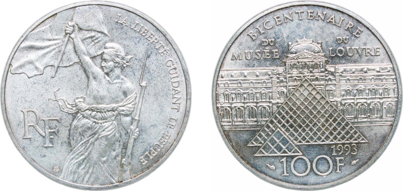 France Fifth Republic 1993 100 Francs (Liberté de Delacroix) Silver (.900) Paris...