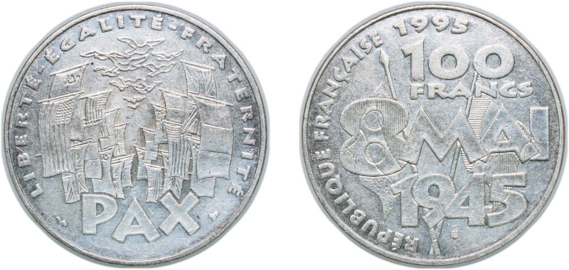 France Fifth Republic 1995 100 Francs (Peace) Silver (.900) Paris Mint (1850) 15...