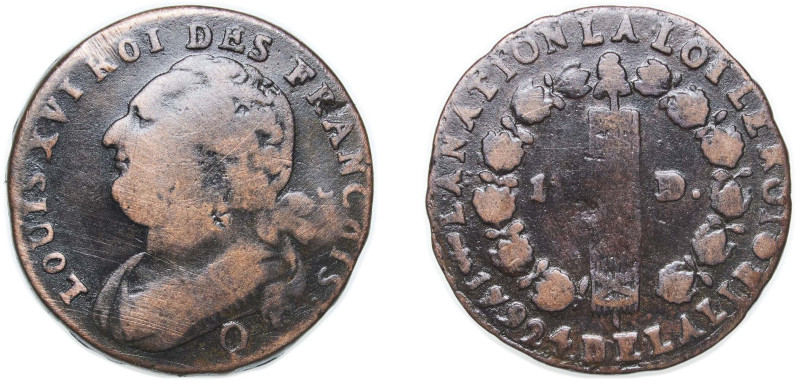 France Kingdom 1792 Q 12 Deniers - Louis XVI (FRANÇOIS) Bronze Perpignan Mint (3...