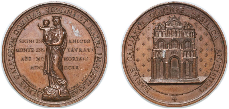 France Second Empire 1860 Religious Medal - Le Puy Cathedral Bronze 61.15g UNC