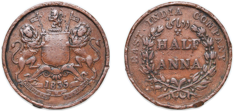 India India - British East India Company 1835 ½ Anna Copper (8658000) 12.45g VF ...