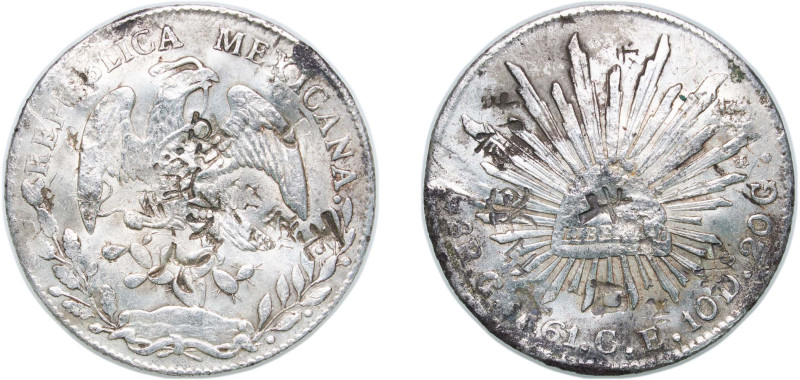 Mexico Federal Republic 1861 C CE 8 Reales Silver (.903) Culiacán Mint 27g VF Ch...