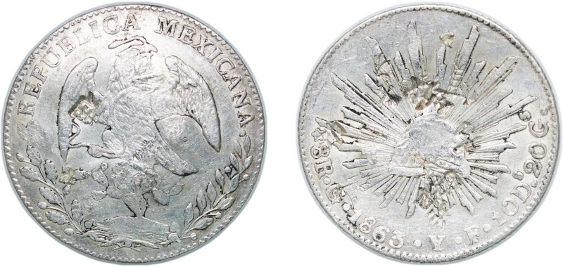 Mexico Federal Republic 1863 Go YF 8 Reales Silver (.903) Guanajuato Mint 27.05g...