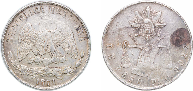 Mexico Federal Republic 1871 Pi O 1 Peso "Balanza" Silver (.9027) San Luis Potos...