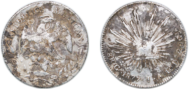 Mexico Federal Republic 1877 Ga IC 8 Reales Silver (.903) Guadalajara Mint (9280...